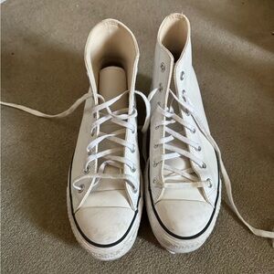 White Platform Leather High Top Converse